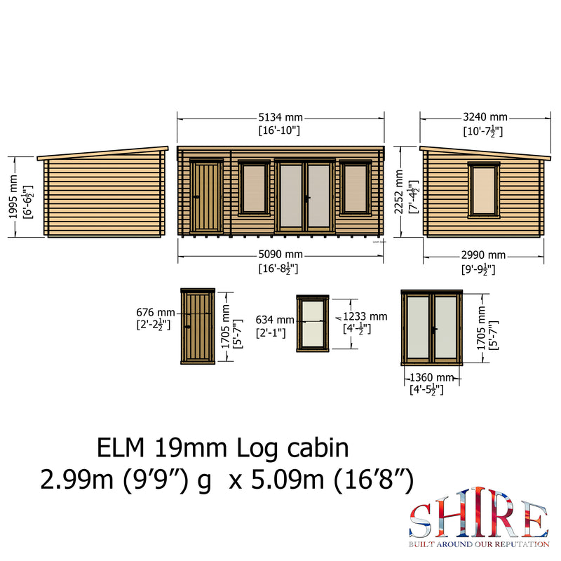 Elm Log Cabin in 19mm Logs - 2 Sizes Available