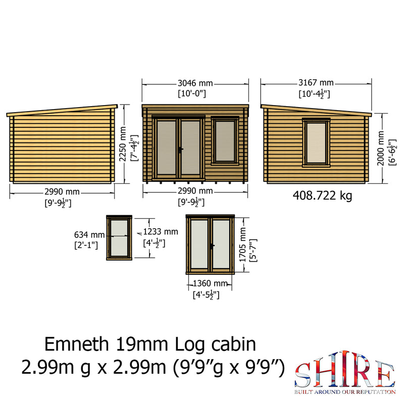 Emneth Log Cabin in 19mm Logs - 3 Sizes Available