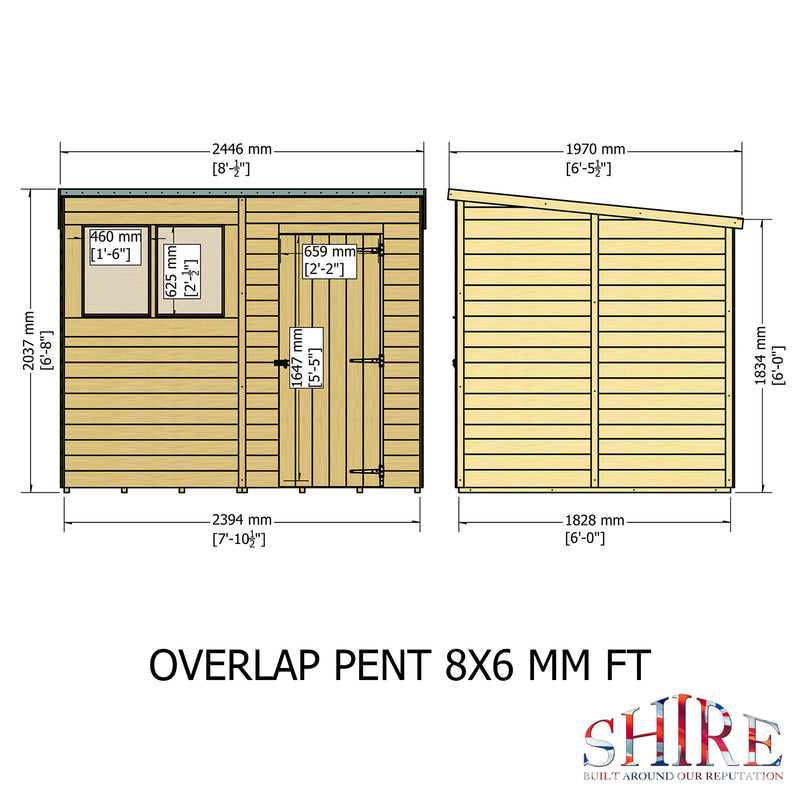8'x6' Single Door Overlap Pent