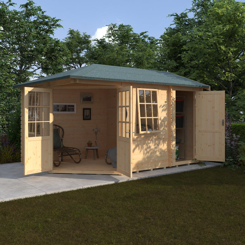 Woodlands Victoria Corner Log Cabin 14'x10' in 28mm Logs