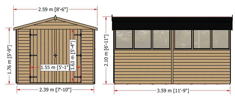 12'x8' Double Door Overlap Shed