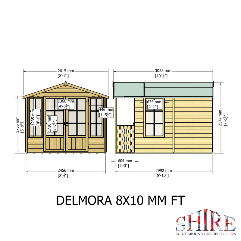 Delmora Summerhouse 8'x10' in T&G - Including 2ft Veranda