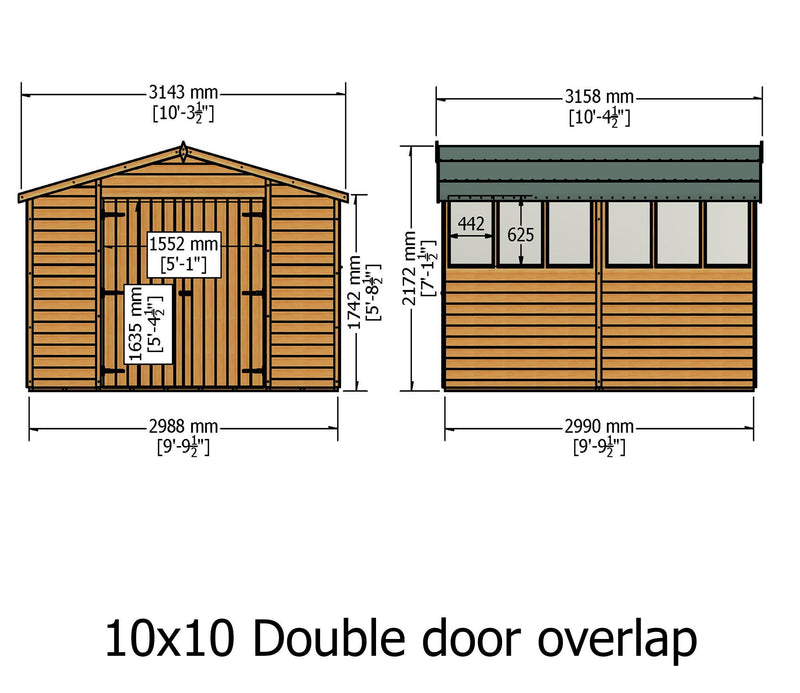 10'x10' Double Door Overlap Shed