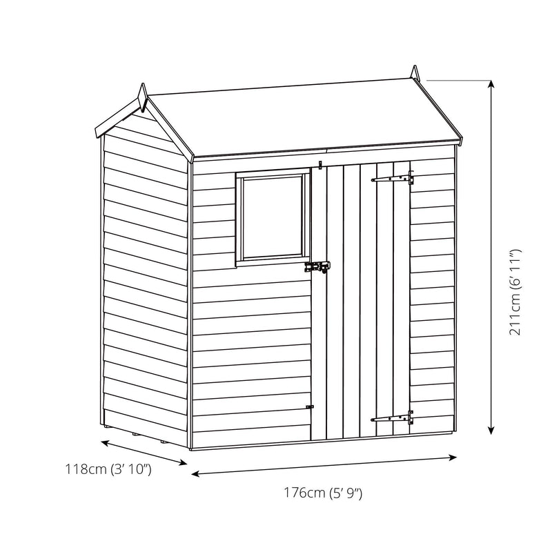 6'x4' Overlap Reverse Apex Shed